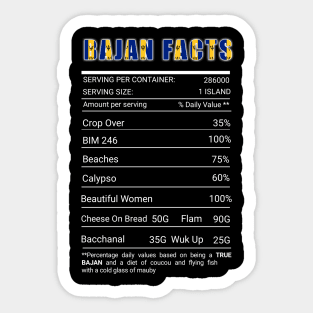 Bajan Nutrition Facts Funny Barbados Barbadian Pride Sticker